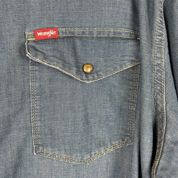 Vtg Wrangler Denim Button Up Shirt 2XL Pearl Snap Long Sleeve Western Cowboy - Picture 4 of 8